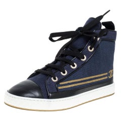 Chanel Blue/Black Canvas and Leather High Top Sneakers Size 36.5