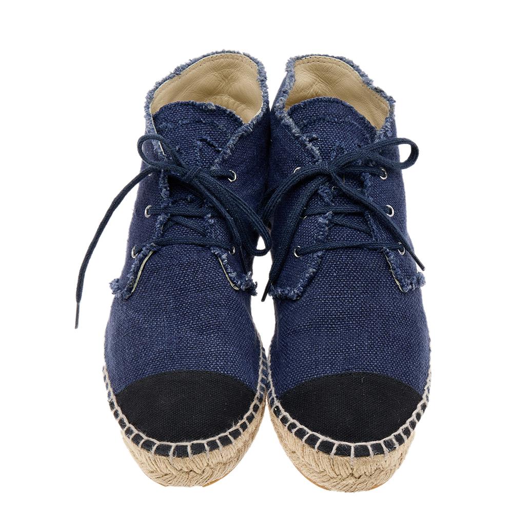 Chanel Blue/Black Canvas Espadrille Sneakers Size 39 1