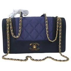 Chanel Blue Black Cloth CC Shouder Bag