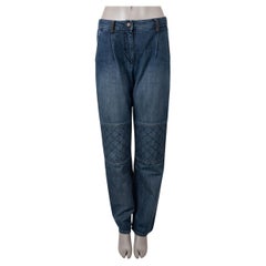 CHANEL blue & black cotton 11K TWO TONE STRAIGHT JEANS Pants 38 S