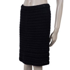 CHANEL blue & black cotton 11P CROCHET KNIT Skirt 40 M