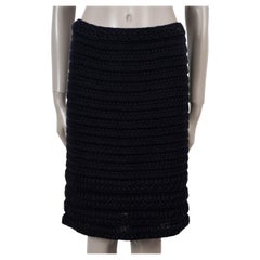 CHANEL blue & black cotton 11P CROCHET KNIT Skirt 40 M