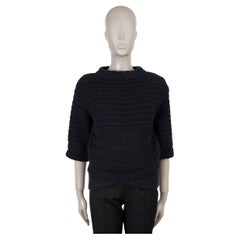 CHANEL blue & black cotton 11P CROCHET KNIT Sweater 40 M