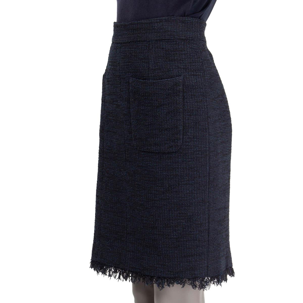 Black CHANEL blue & black cotton 2013 13C TWEED Knee-Length Skirt 48 4XL For Sale