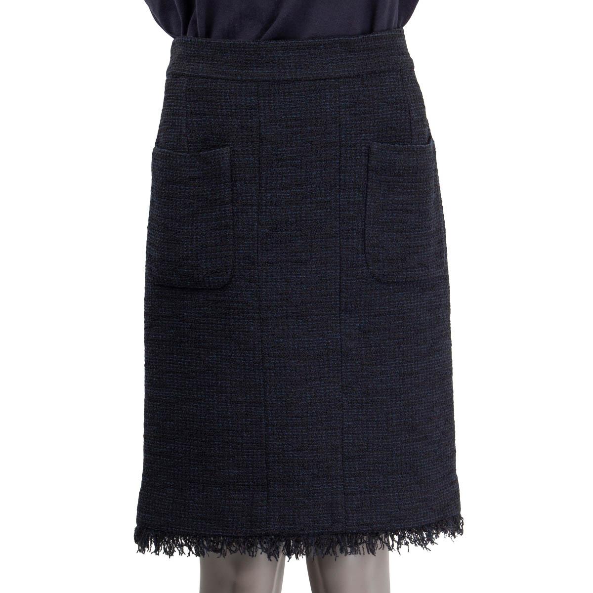 CHANEL blue & black cotton 2013 13C TWEED Knee-Length Skirt 48 4XL For Sale