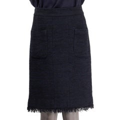 CHANEL blue & black cotton 2013 13C TWEED Knee-Length Skirt 48 4XL