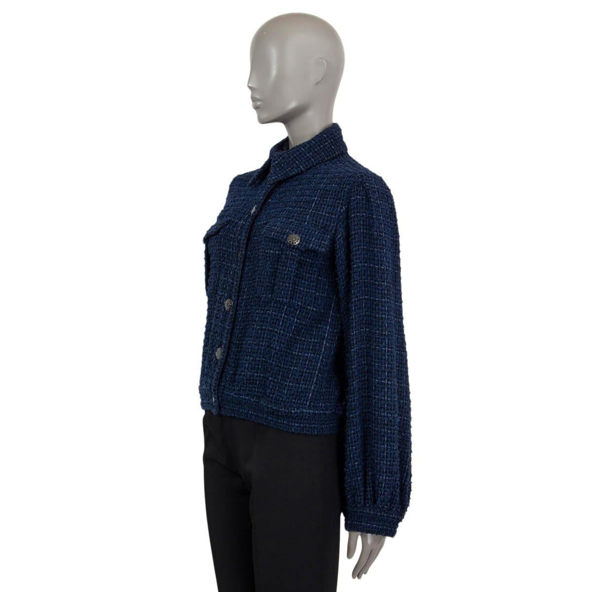 CHANEL blue & black cotton 2013 13P TWEED Bomber Jacket 34 XXS For Sale 1