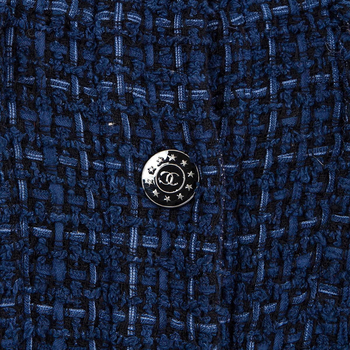 CHANEL blue & black cotton 2013 13P TWEED Bomber Jacket 34 XXS 3