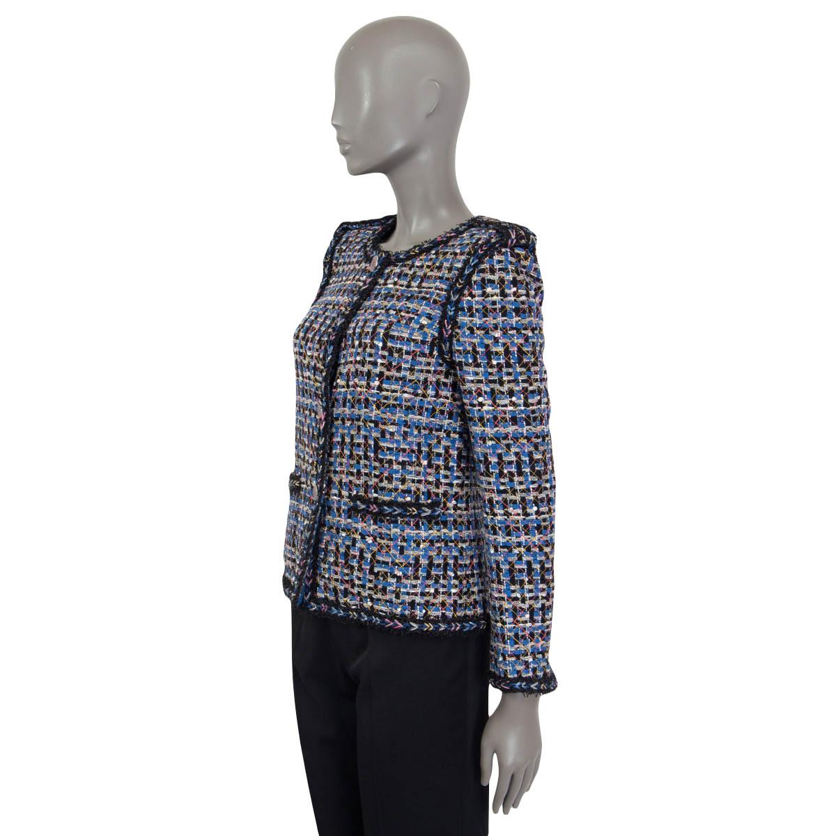 CHANEL Veste en coton bleu et noir 16P COLLARLESS 36 XS, 2016 Pour femmes en vente