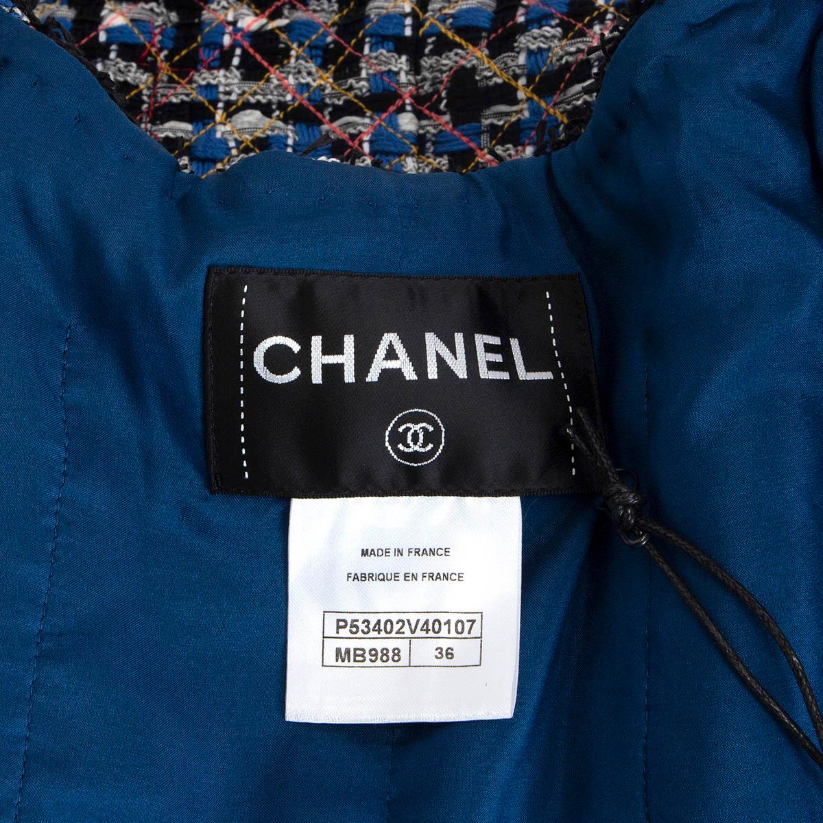 Women's CHANEL blue & black cotton 2016 16P COLLARLESS TWEED Jacket 36 XS For Sale
