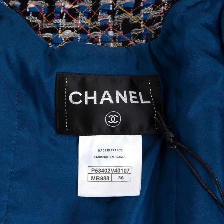 CHANEL blue and black cotton 2016 16P COLLARLESS TWEED Jacket 36 XS