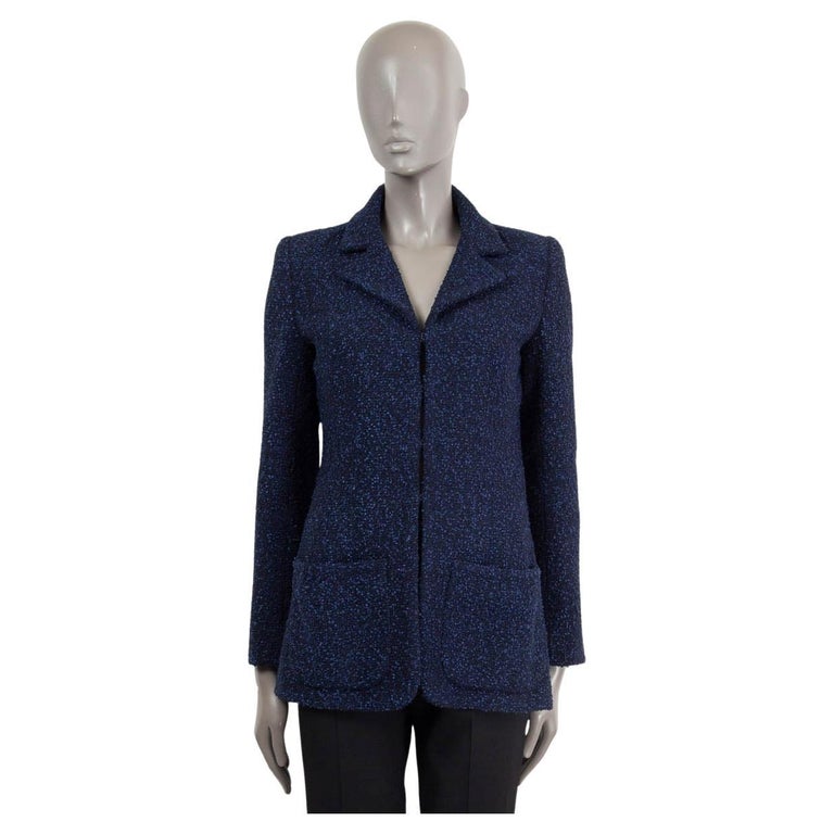 chanel blue tweed jacket