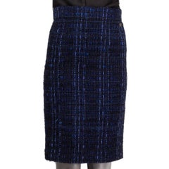 CHANEL blau & schwarz Baumwollmischung BOUCLE TWEED Bleistiftrock 38 S