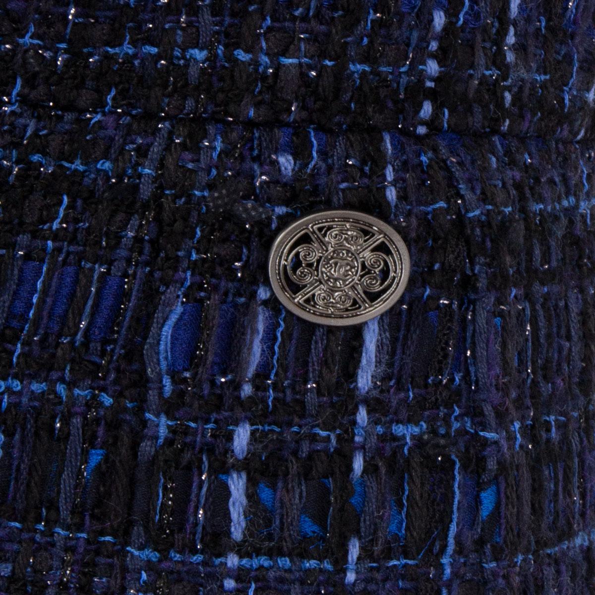 CHANEL blue & black cotton blend BOUCLE TWEED Pencil Skirt 38 S 1