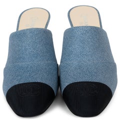 CHANEL blue & black denim & grosgrain 17S Mules Shoes 38