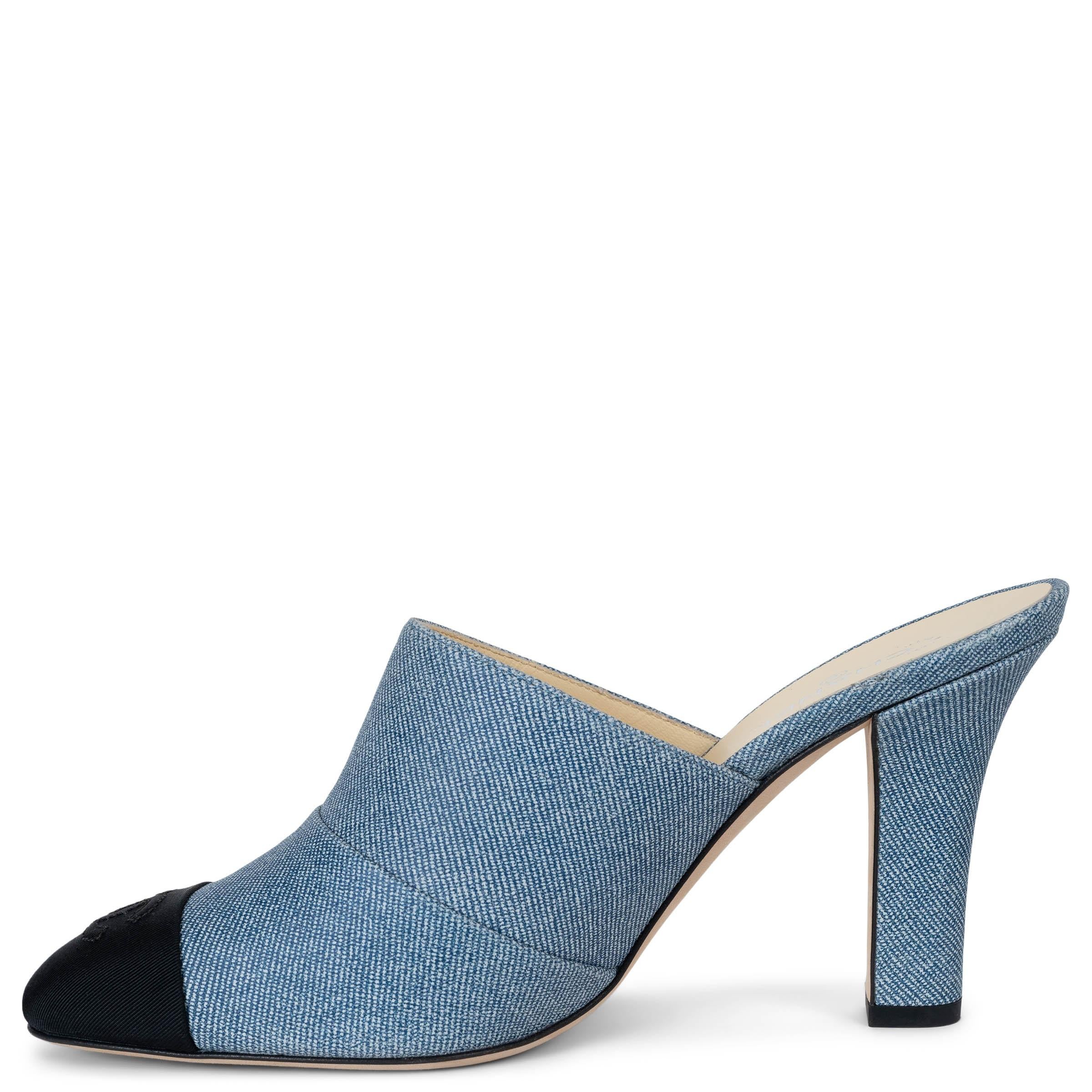 CHANEL azul y negro denim y grosgrain 17S Mules Zapatos 38 Gris en venta