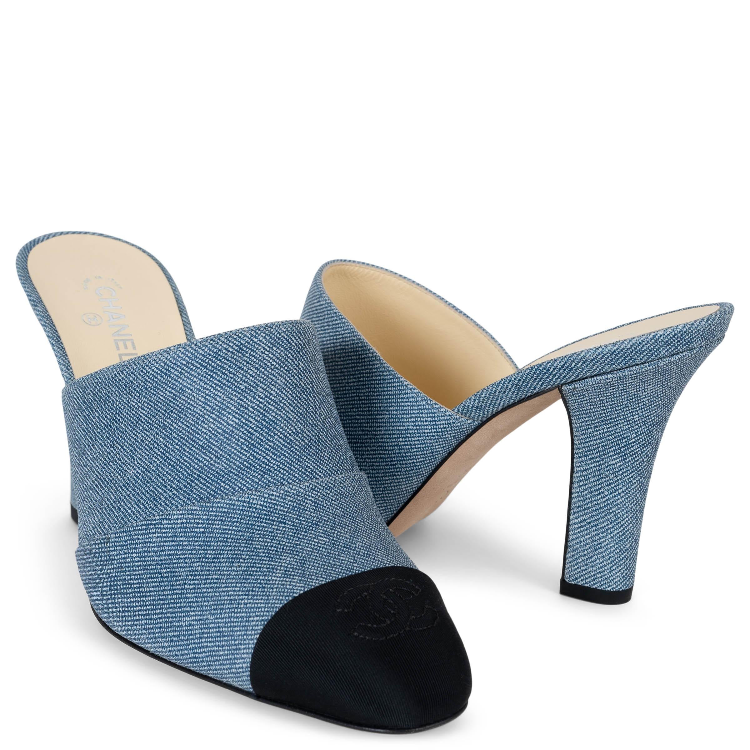 CHANEL azul y negro denim y grosgrain 17S Mules Zapatos 38 en venta 2