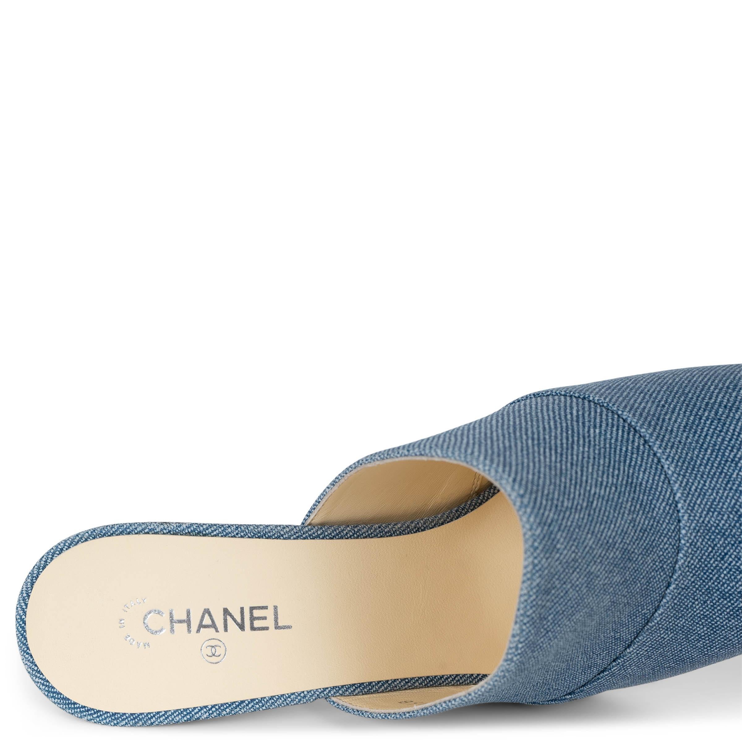 CHANEL azul y negro denim y grosgrain 17S Mules Zapatos 38 en venta 3