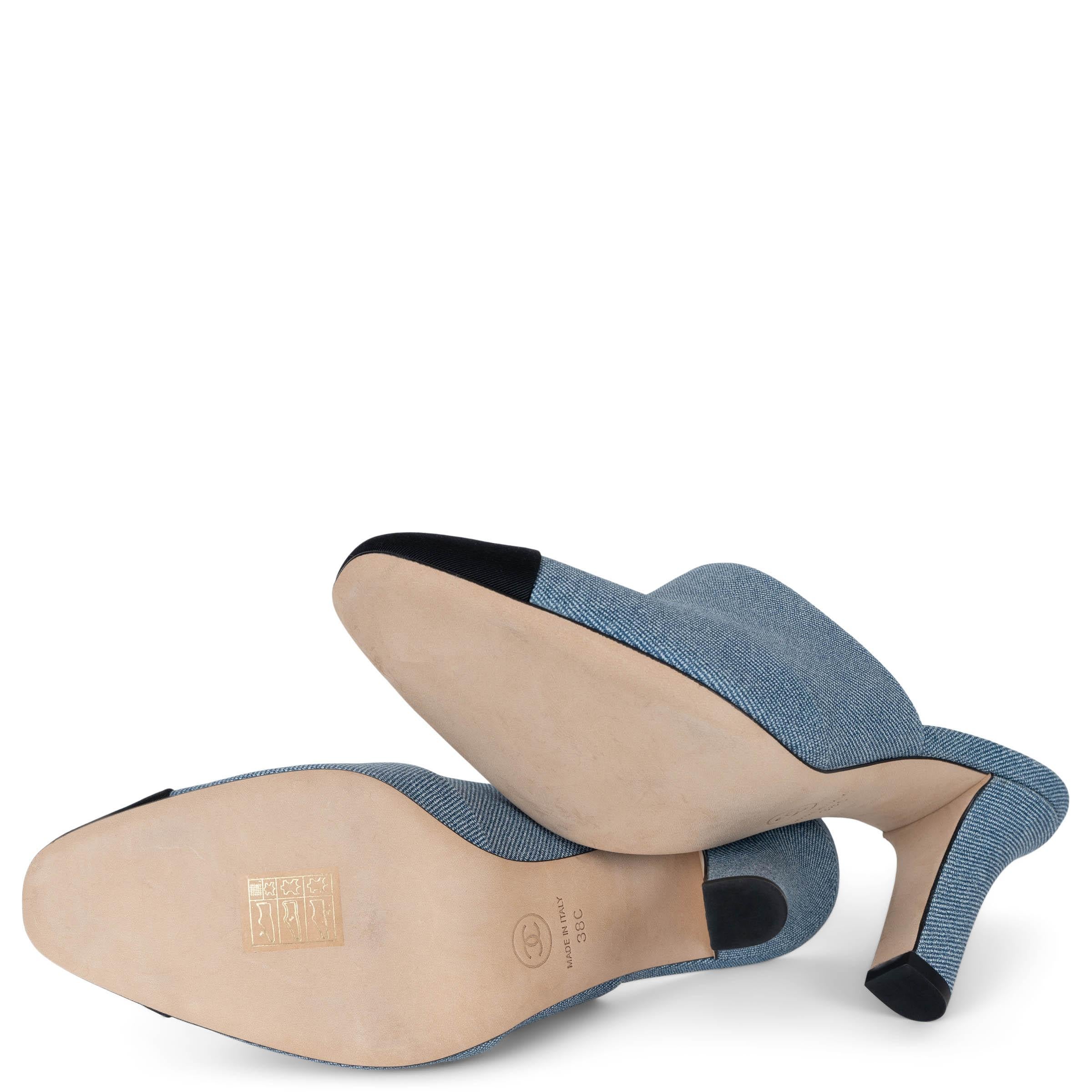 CHANEL azul y negro denim y grosgrain 17S Mules Zapatos 38 en venta 4