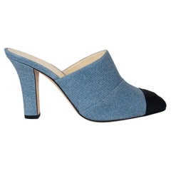 CHANEL azul y negro denim y grosgrain 17S Mules Zapatos 38