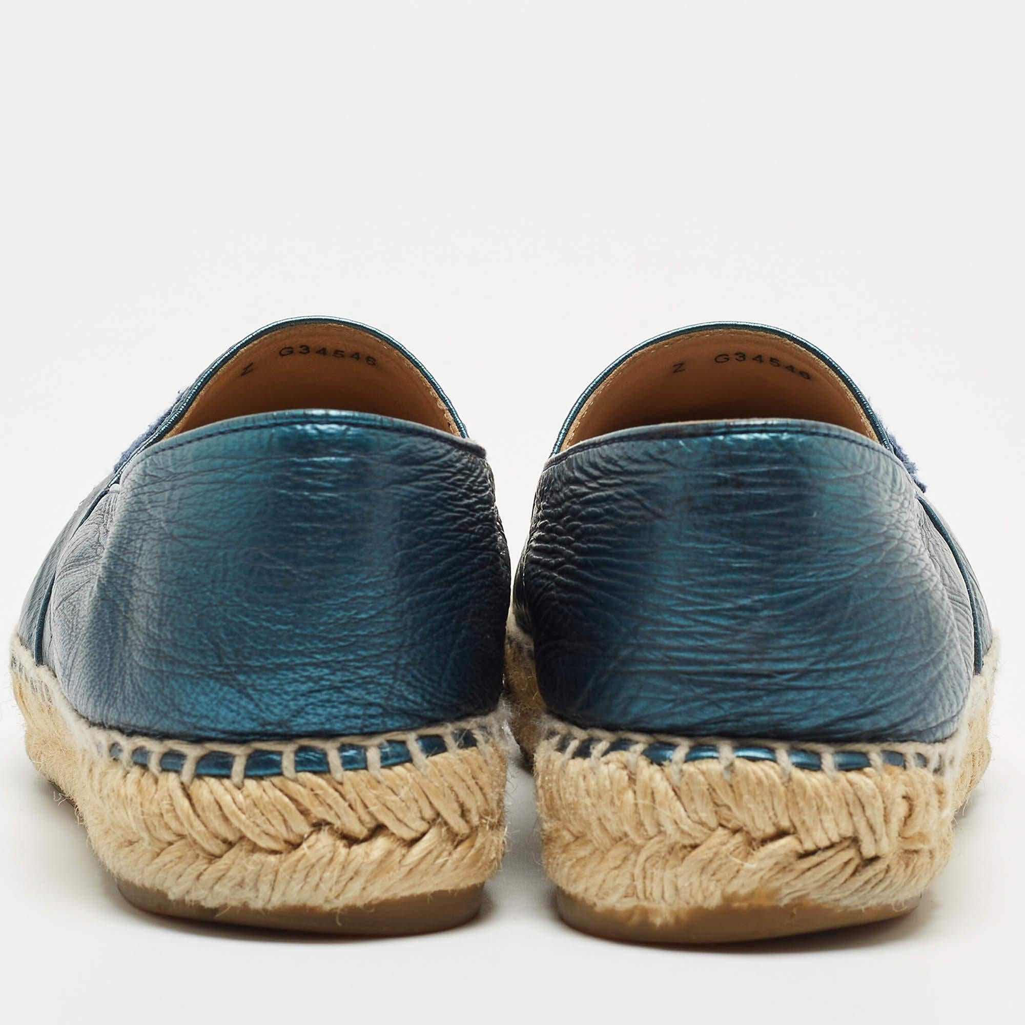 Chanel Blue/Black Leather and Canvas CC Espadrille Flats 1