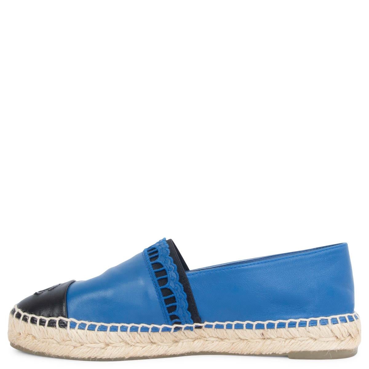 Blue CHANEL blue & black leather Espadrilles Flats Shoes 37 For Sale