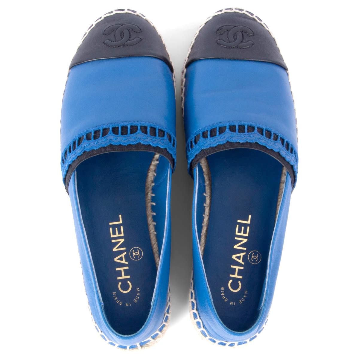 CHANEL blue & black leather Espadrilles Flats Shoes 37 For Sale 1