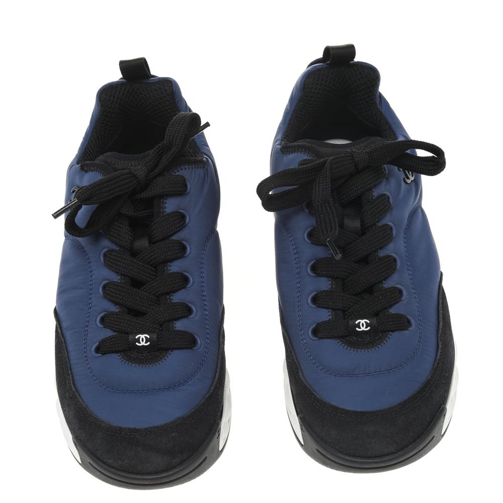 Chanel Blue/Black Neoprene And Suede CC Low Top Sneakers Size 40 1