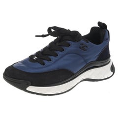 Chanel Blue/Black Neoprene And Suede CC Low Top Sneakers Size 40