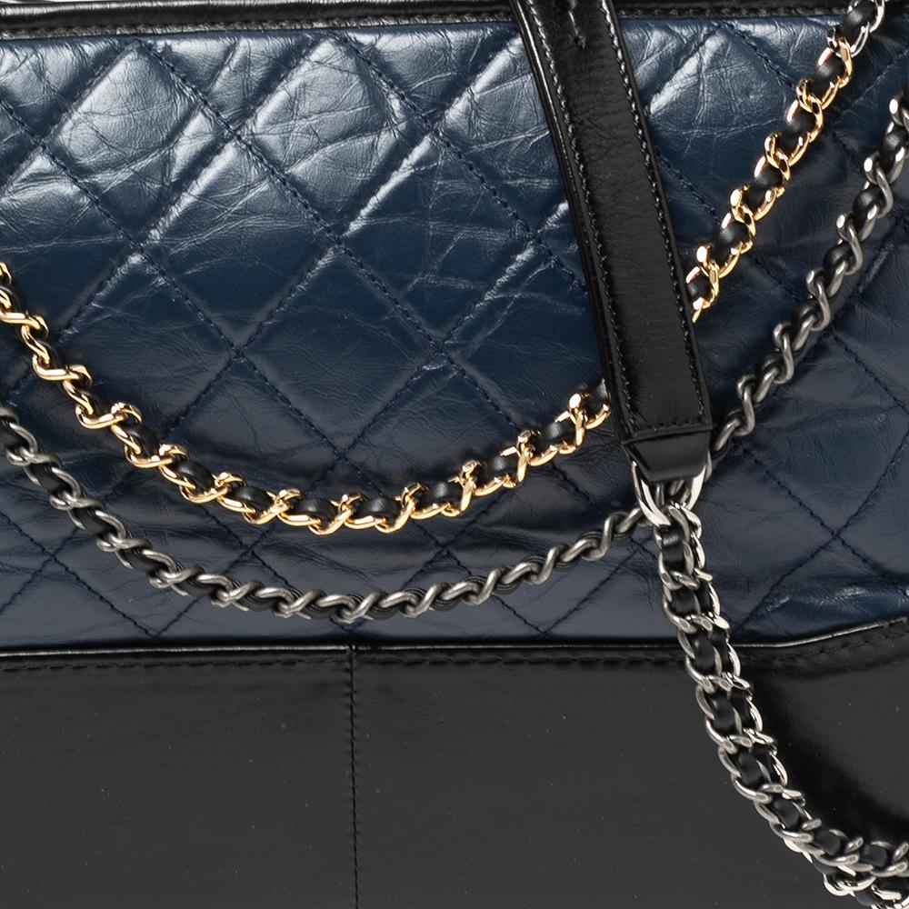 Chanel Blue/Black Quilted Leather Gabrielle Shoulder Bag In Good Condition In Dubai, Al Qouz 2