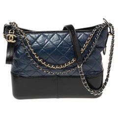 Used Chanel Blue/Black Quilted Leather Gabrielle Shoulder Bag