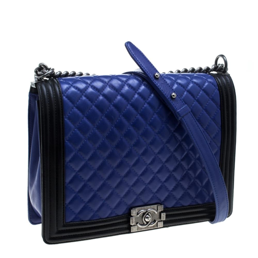 Women's Chanel Blue/Black Quilted Leather Large Boy Flap Bag