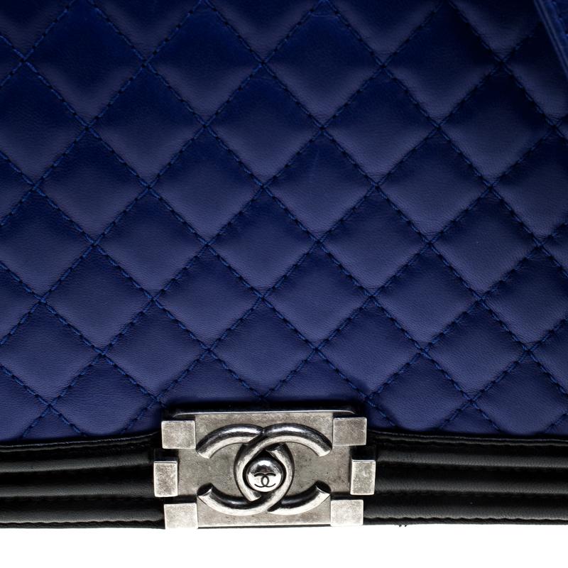 Chanel Blue/Black Quilted Leather Large Boy Flap Bag Damen