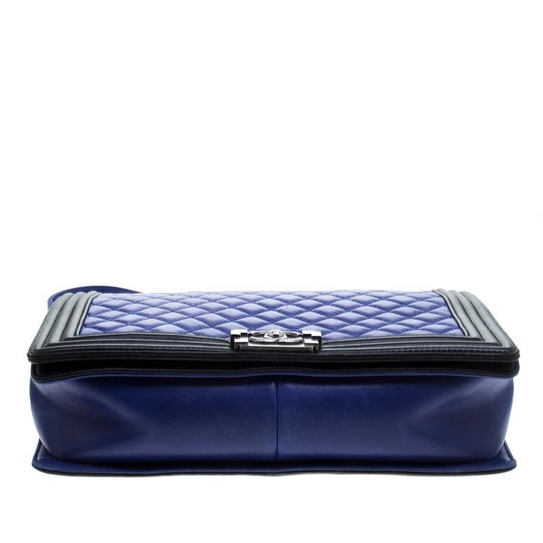 Chanel Blue/Black Quilted Leather Large Boy Flap Bag For Sale at 1stdibs