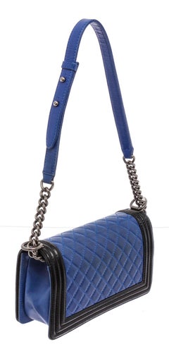 Chanel Blue Black Quilted Leather Medium Boy Bag