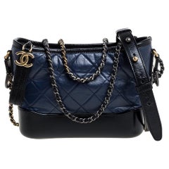 Chanel Blue/Black Quilted Leather Small Gabrielle Bag