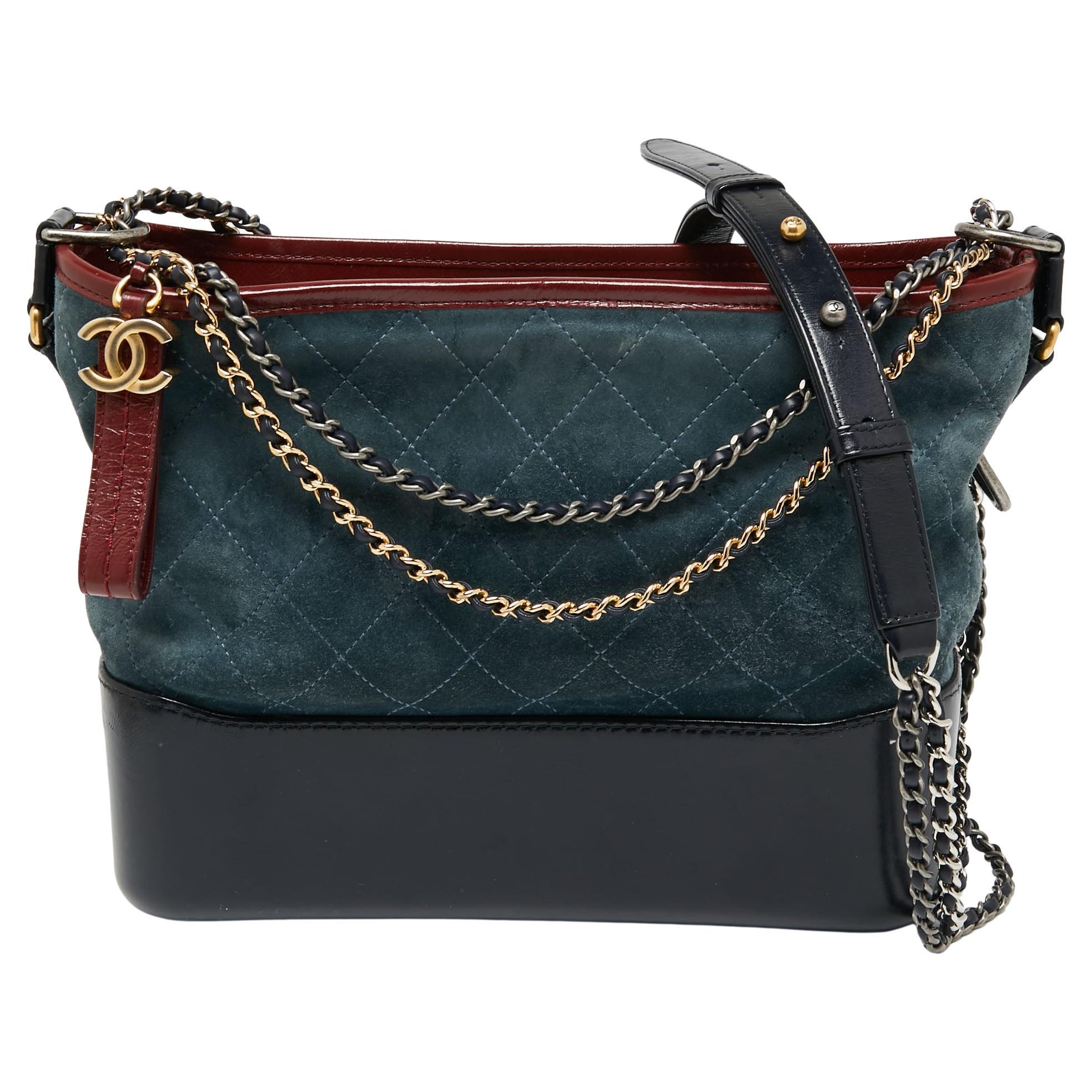 Chanel Blue/Black Quilted Suede And Leather Medium Gabrielle Hobo