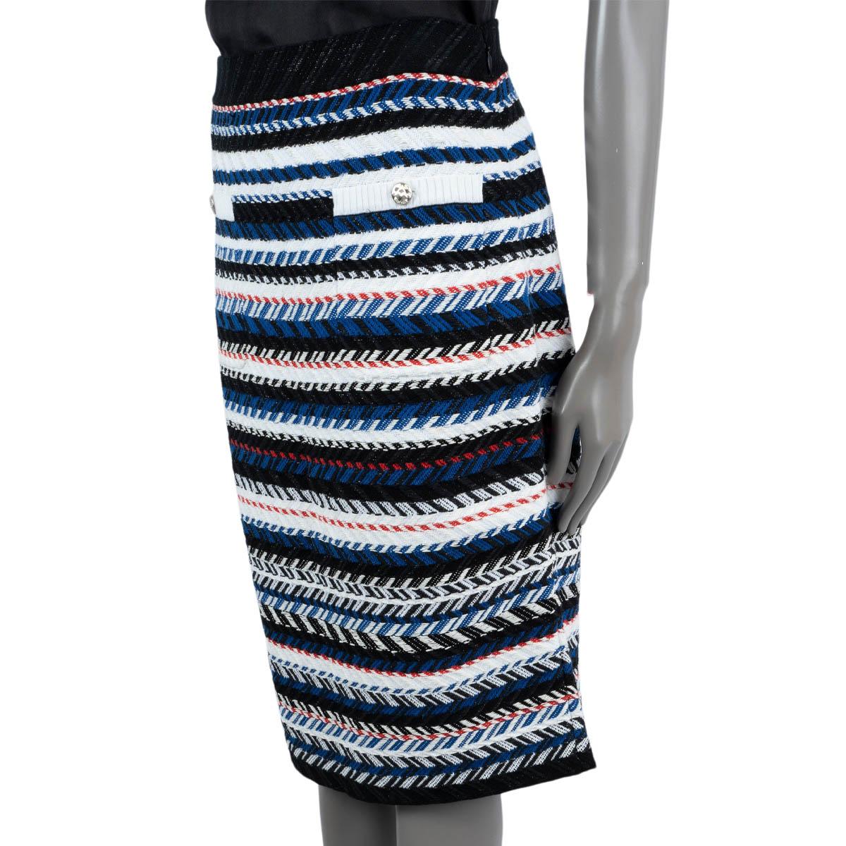 CHANEL bleu noir rouge blanc coton 2016 16S STRIPED TWEED Skirt 40 M en vente 1