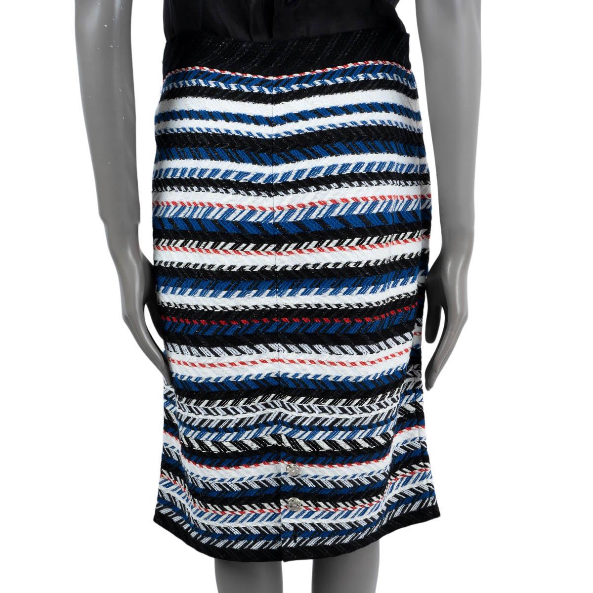 CHANEL bleu noir rouge blanc coton 2016 16S STRIPED TWEED Skirt 40 M en vente 2