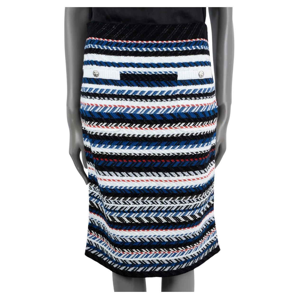 CHANEL blue black red white cotton 2016 16S STRIPED TWEED Skirt 40 M For Sale