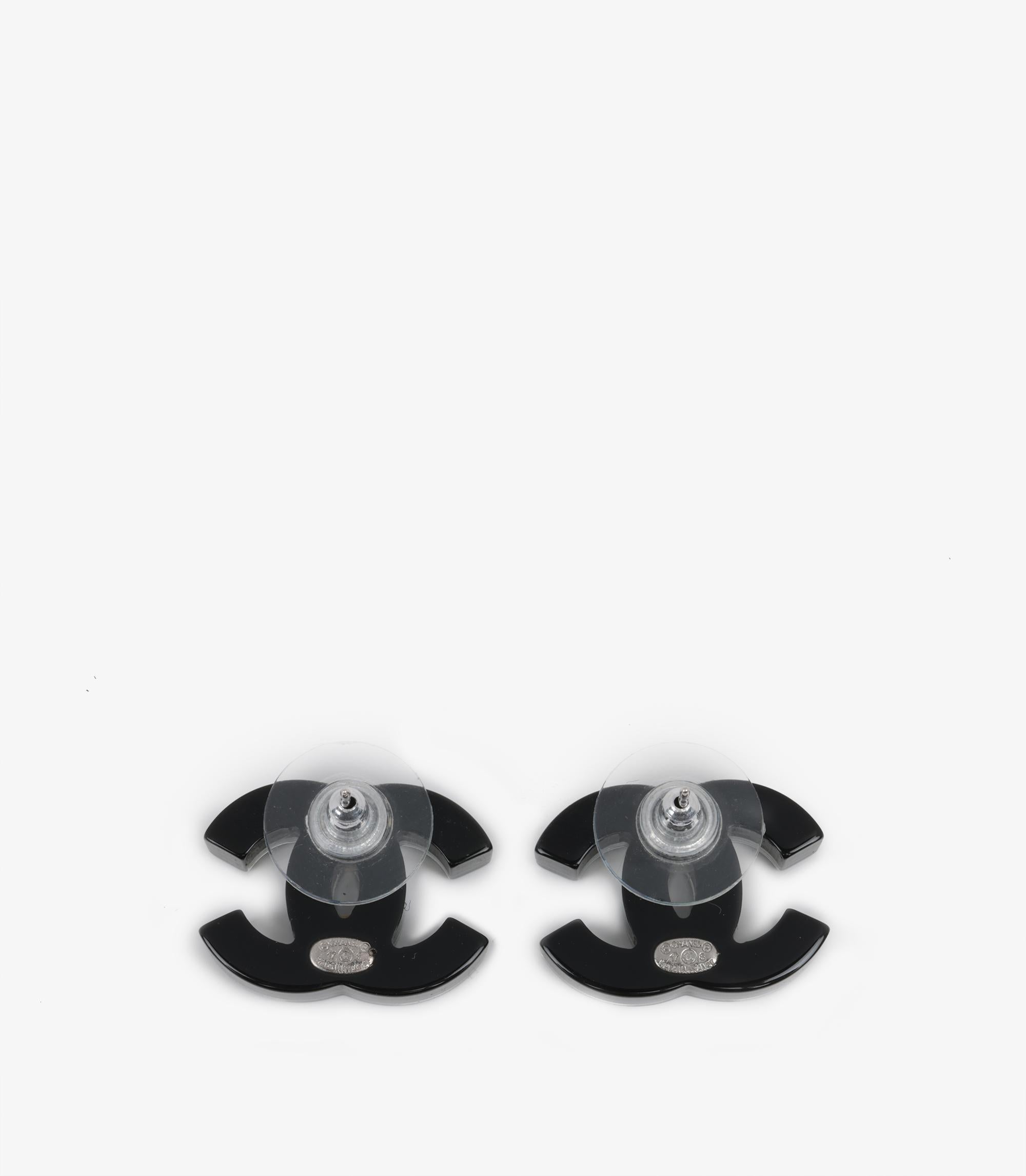chanel black cc earrings