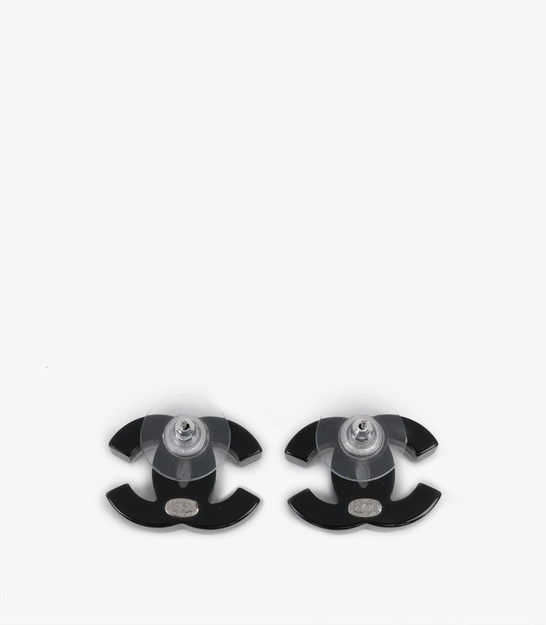 Chanel Blue and Black Resin CC Stud Earrings For Sale at 1stDibs