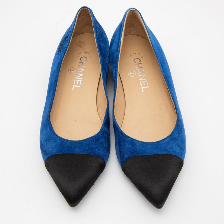 Chanel Blue/Black Satin and Suede Pointed Toe Gabrielle Ballerina Flats  Size 37