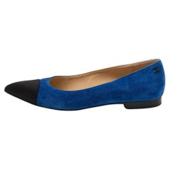 Chanel Blue/Black Satin and Suede Pointed Toe Gabrielle Ballerina Flats Size 37