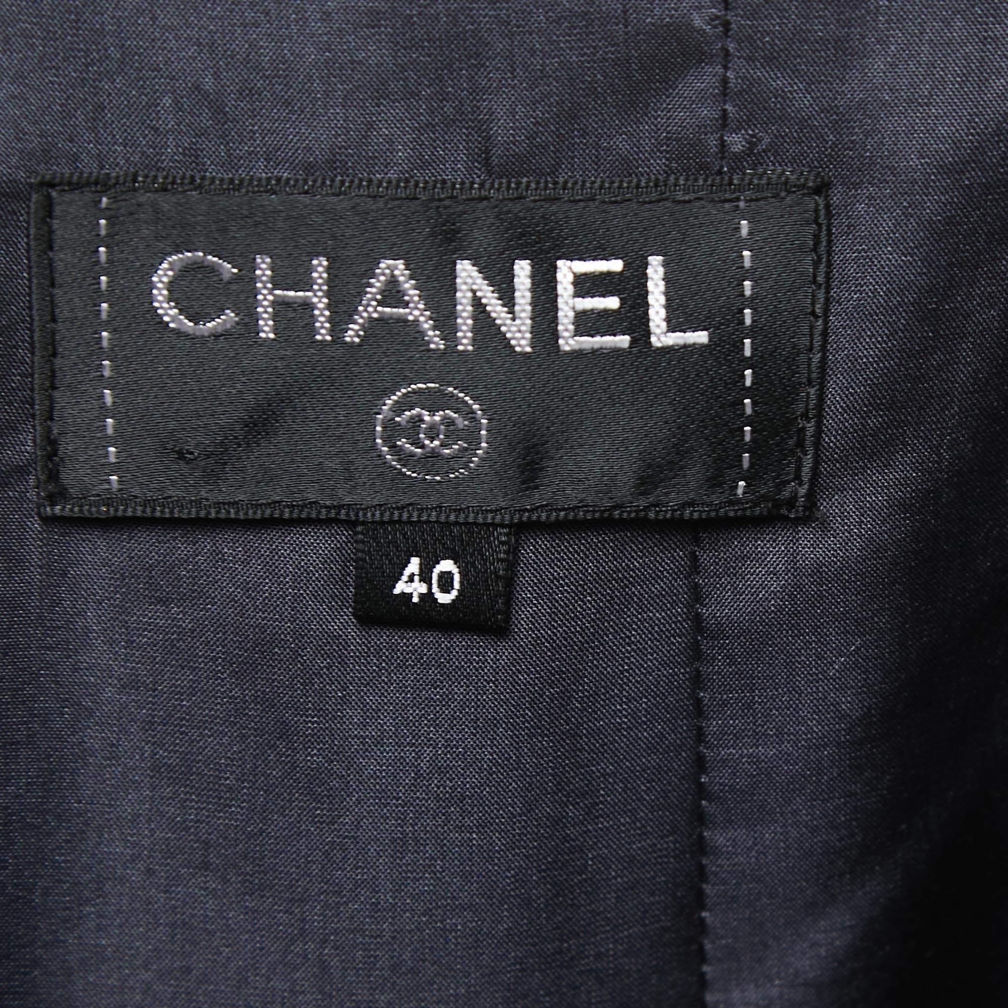 Women's Chanel Blue/Black Tweed Fringed Skirt M For Sale