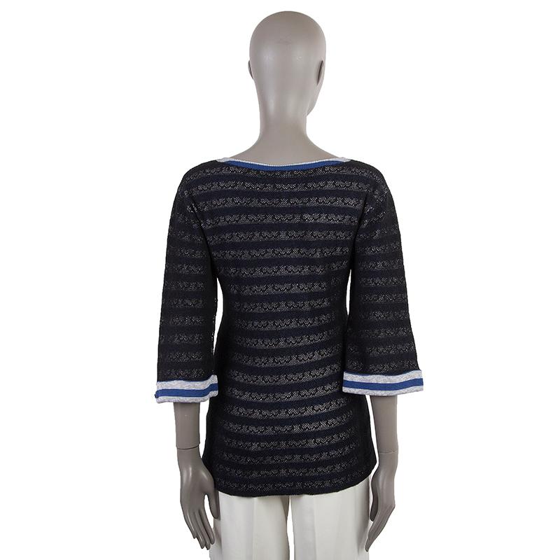 CHANEL Blau-schwarz-weiß gestreifter Pullover aus Baumwollmischung mit 3/4-Ärmeln 34 XXS (Schwarz) im Angebot