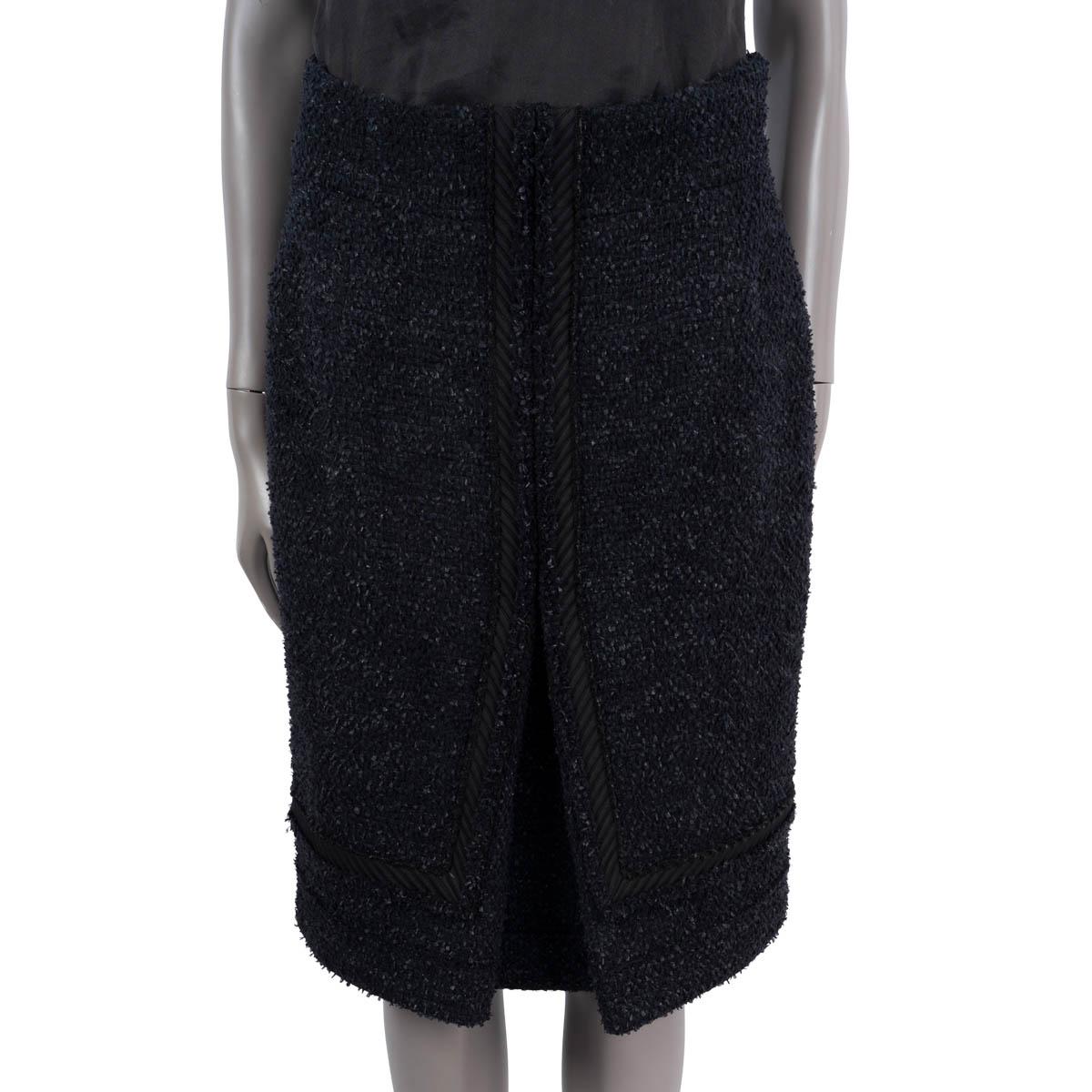 Black CHANEL blue & black wool 2009 09A TWEED Skirt 44 XL For Sale