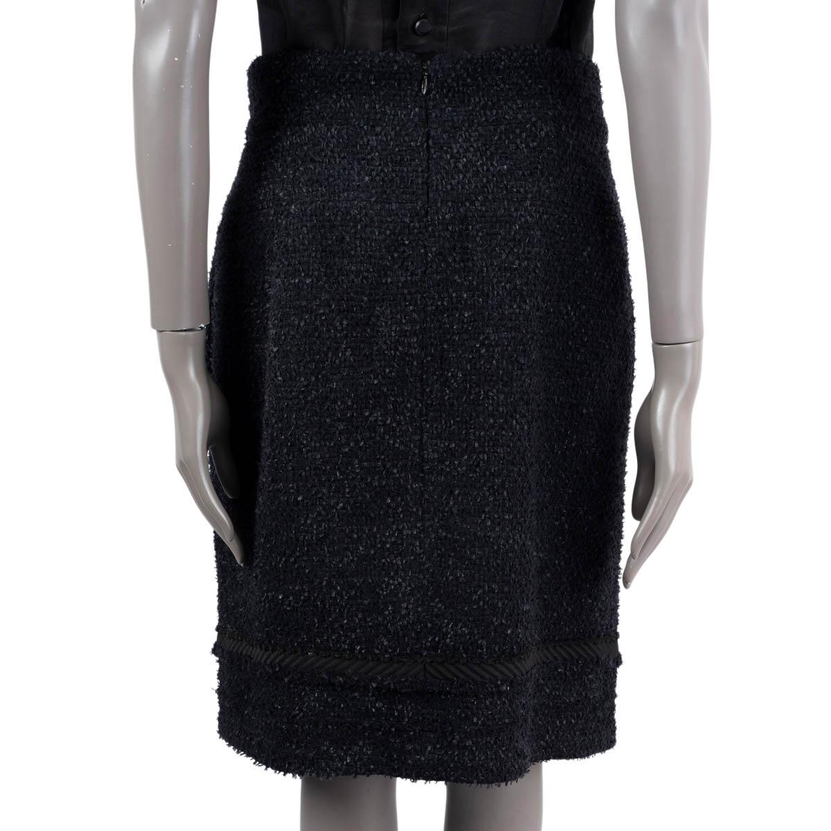 CHANEL blue & black wool 2009 09A TWEED Skirt 44 XL For Sale 1
