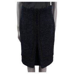 CHANEL blue & black wool 2009 09A TWEED Skirt 44 XL