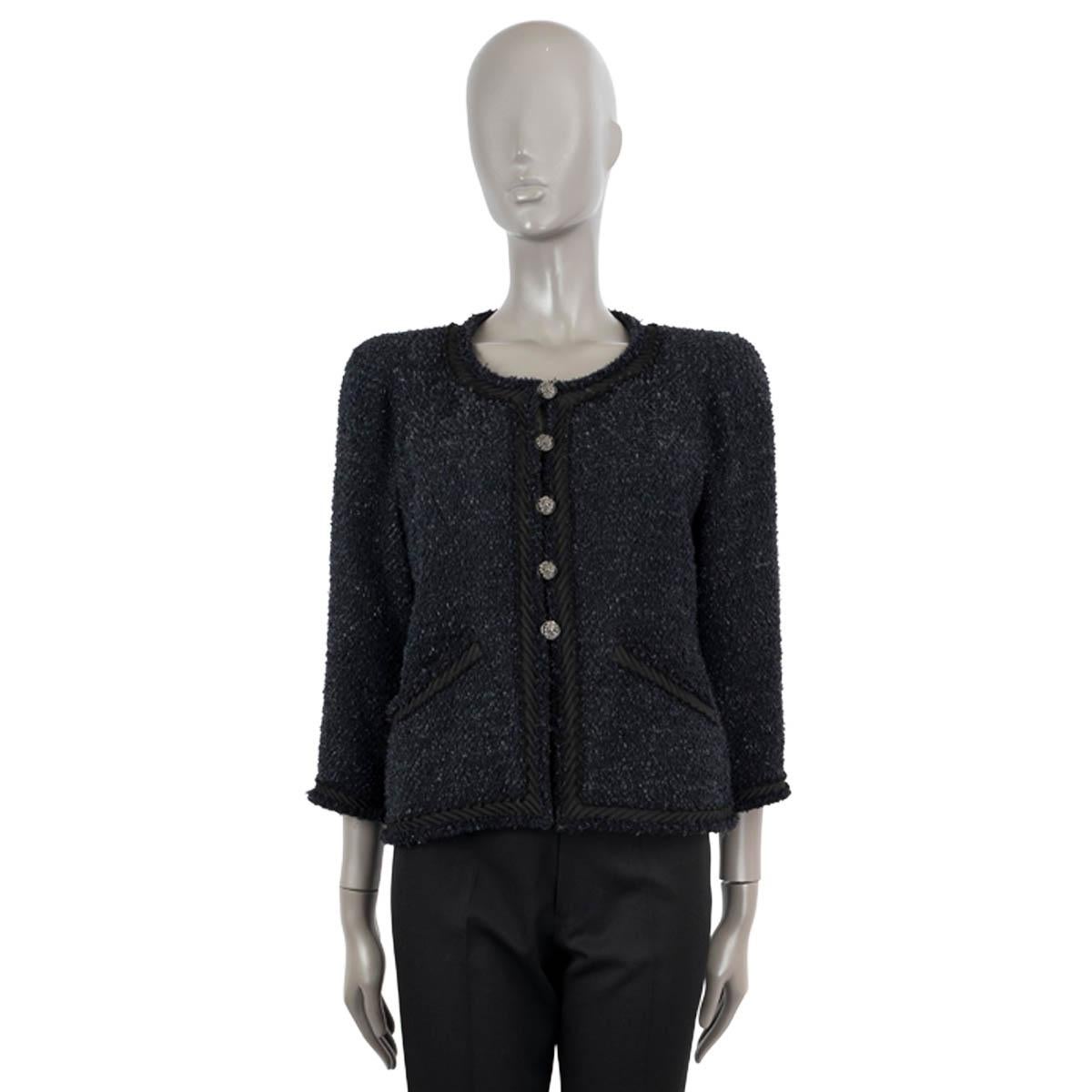 Black CHANEL blue & black wool blend 2009 09A TWEED Jacket 42 L